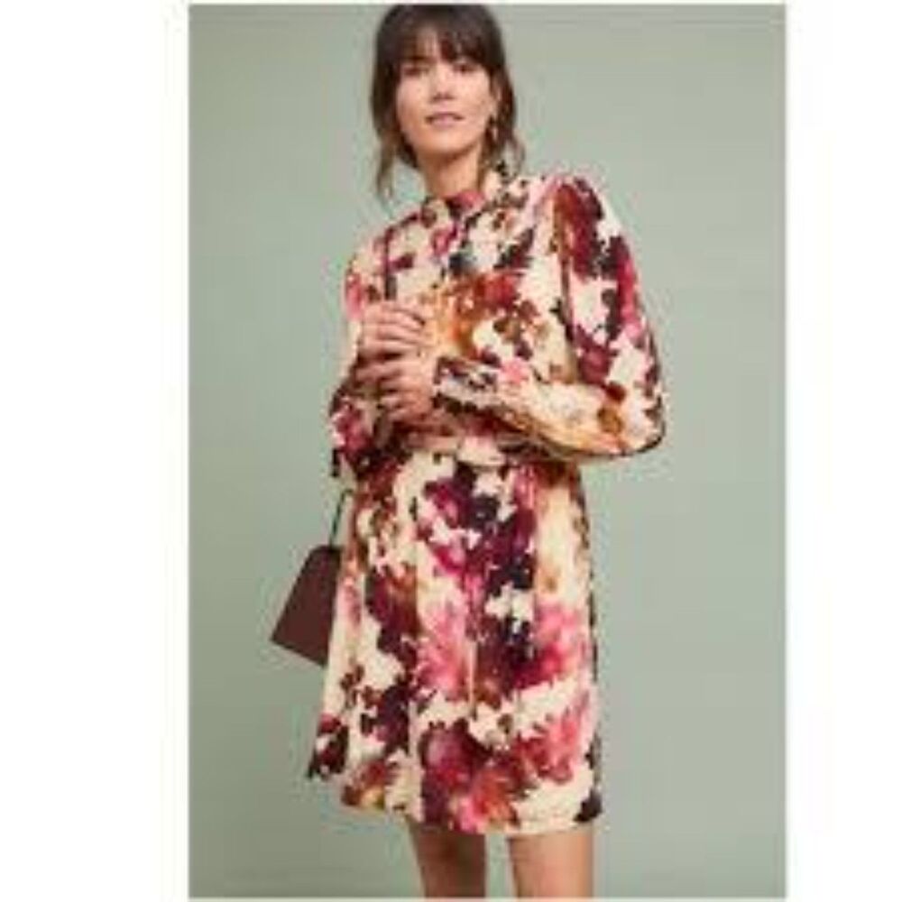 Anthropologie Vineet Bahl HIbiscus Water Colors Dress Size Small